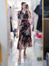 Summer Chiffon V-Neck Half Sleeves Side Slit Maxi Dress